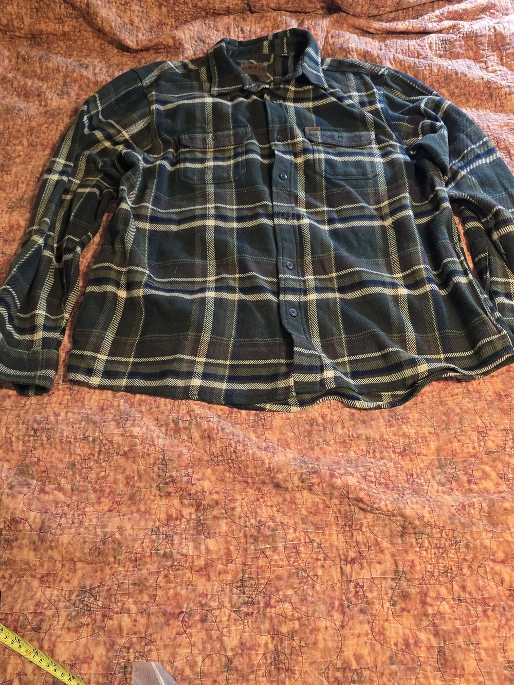 Orvis Men’s XL Heavyweight Flannel Shirt Jacket Shacket Plaid Green Blue Pockets